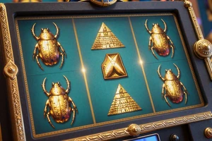 &Auml;gyptischer Pyramiden-Slot mit goldenen Hieroglyphen und Skarab&auml;en