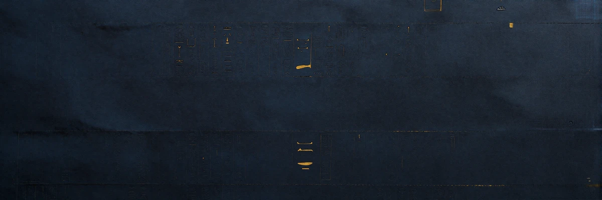 Dunkle Papyrus-Textur mit goldenen Hieroglyphen auf obsidianfarbenem Hintergrund