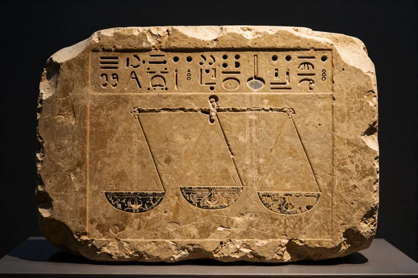Kalksteintafel mit &auml;gyptischen Hieroglyphen und Zahlen als Symbol f&uuml;r Bonuskonditionen